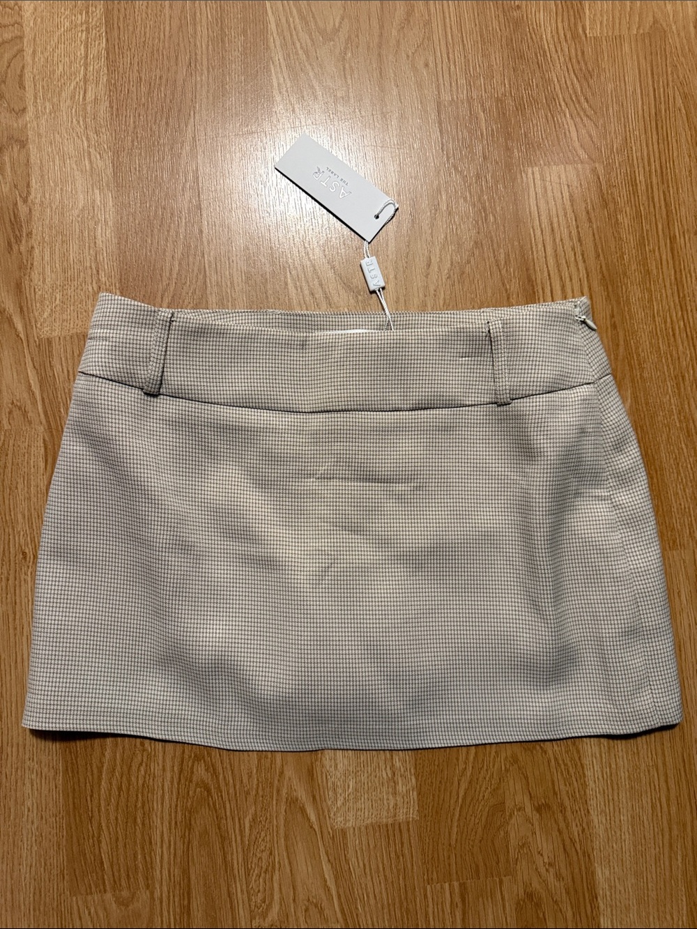 Astr Beige Mini Skirt with Subtle Check
